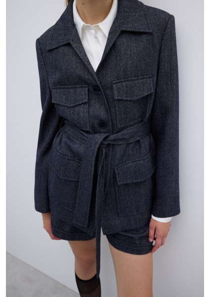 Yün Karışımlı Beli Kemerli Ceket Lacivert K2616023_015 modelleri