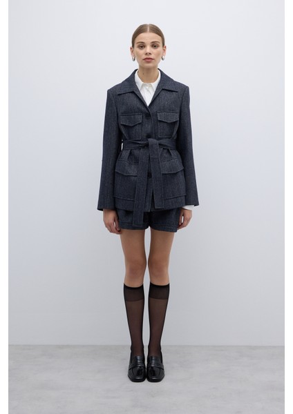 Yün Karışımlı Beli Kemerli Ceket Lacivert K2616023_015 fırsatları