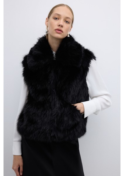 Çift Cepli Peluş Yelek Siyah K2617006_001