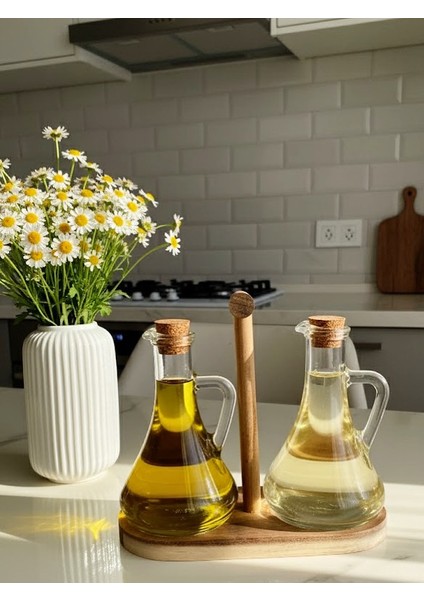 Mien Stantlı 2'li Yağdanlık Seti - Şeffaf / Akasya