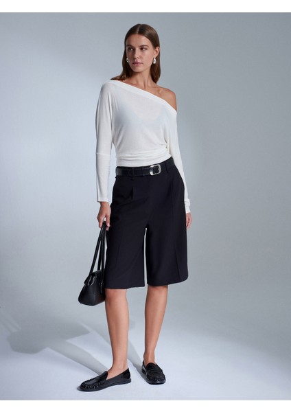 32312 Yün Karışımlı Tek Omuz Top-Ekru indirimleri