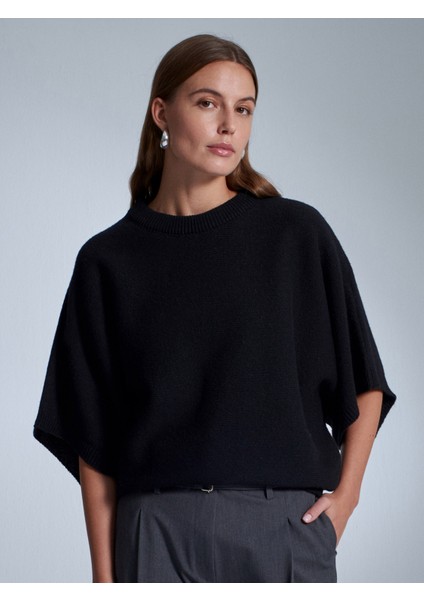 10843 Yün Karışımlı Yarasa Kollu Triko Kazak-Siyah modelleri