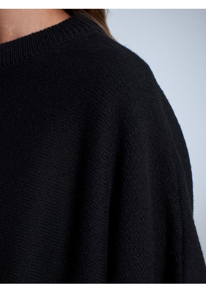 10843 Yün Karışımlı Yarasa Kollu Triko Kazak-Siyah fırsatları