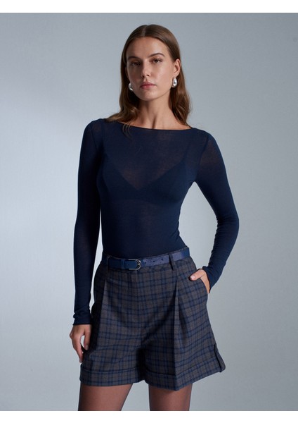 71666 Kemerli Pensli Mini Şort-Lacivert fiyatları