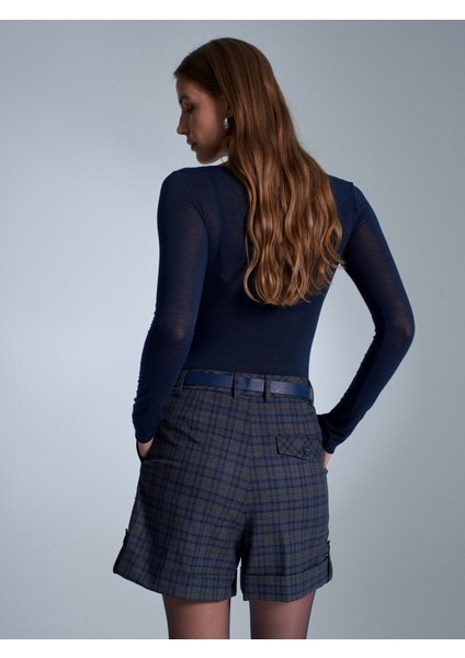 71666 Kemerli Pensli Mini Şort-Lacivert modelleri