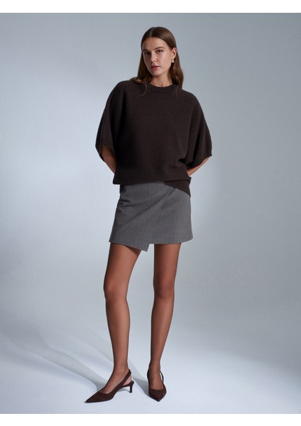 10843 Yün Karışımlı Yarasa Kollu Triko Kazak-Kahve