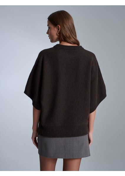 10843 Yün Karışımlı Yarasa Kollu Triko Kazak-Kahve modelleri