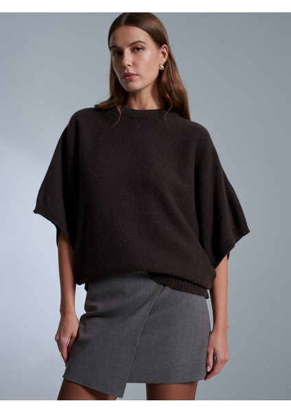 10843 Yün Karışımlı Yarasa Kollu Triko Kazak-Kahve fırsatları