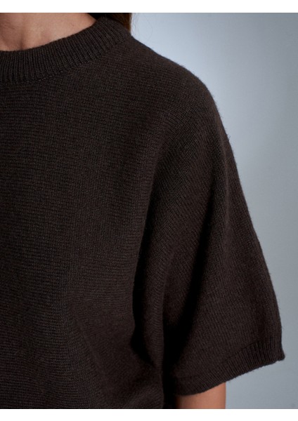 10843 Yün Karışımlı Yarasa Kollu Triko Kazak-Kahve indirimleri