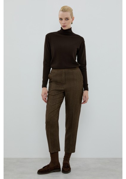 Yün Karışımlı Beli Lastikli Düz Paça Pantolon Kahve K2612041_005 modelleri