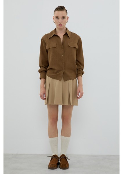 %100 Yün Süs Cep Kapaklı Gömlek Kahve K2613531_005 modelleri