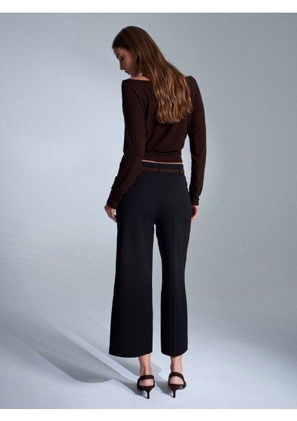 71276 Yanı Fermuarlı Kemerli Kumaş Pantolon-Siyah fiyatları