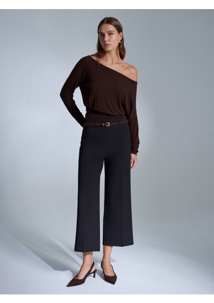 71276 Yanı Fermuarlı Kemerli Kumaş Pantolon-Siyah modelleri