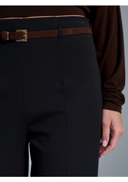 71276 Yanı Fermuarlı Kemerli Kumaş Pantolon-Siyah fırsatları