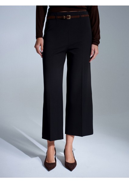 71276 Yanı Fermuarlı Kemerli Kumaş Pantolon-Siyah indirimleri