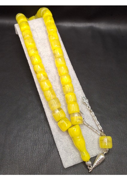 Özel Büyük Model Sarı Renk Kesme Kesim Toz Kehribar Tesbih