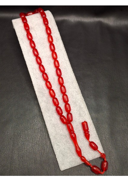 Kırmızı Renk Kapsül Kesim Üst Düzey Toz Kehribar Tesbih