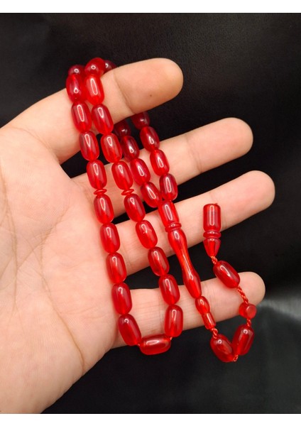 Kırmızı Renk Kapsül Kesim Üst Düzey Toz Kehribar Tesbih fiyatları