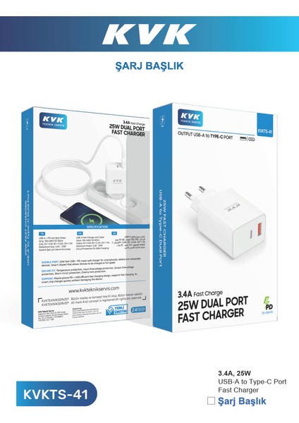 Kvk 25W Type-C+Usb-A Çift Port USB Hızlı Adaptör