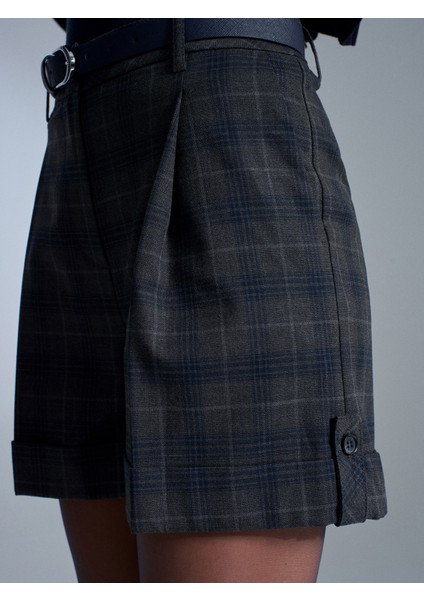 71666 Kemerli Pensli Mini Şort-Antrasit fırsatları