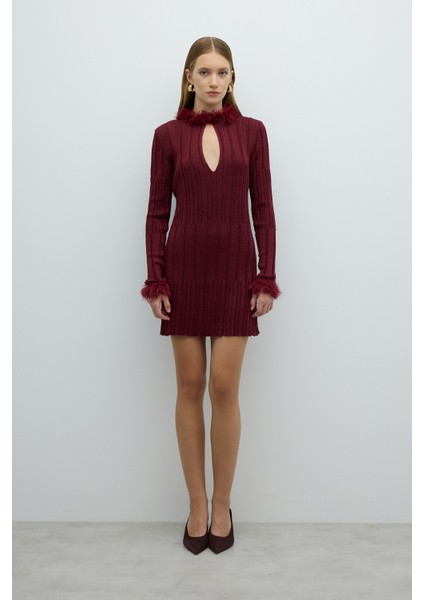 Triko Mini Elbise Bordo K2672002_008