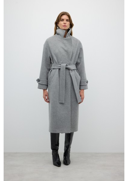 Çıkarılabilir Kürk Yakalı Kruvaze Yün Kaban Gri K2619001_004 indirimleri