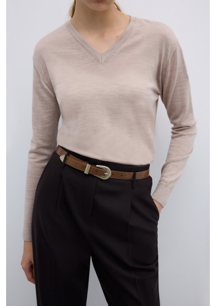 %100 Deri Eskitme Toka Detaylı Kemer Camel K2682114_035