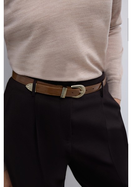 %100 Deri Eskitme Toka Detaylı Kemer Camel K2682114_035 modelleri