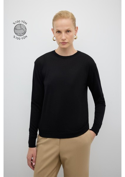 %100 Yün Bisiklet Yaka Triko Siyah K2671033_001