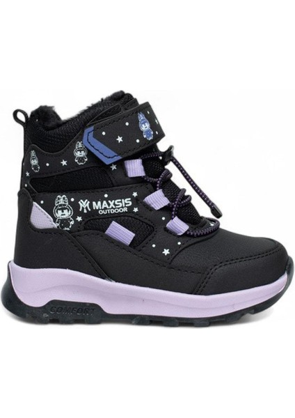 Patik 054 Cilt Siyah Lila Kaymaz Kürklü Çocuk Bot