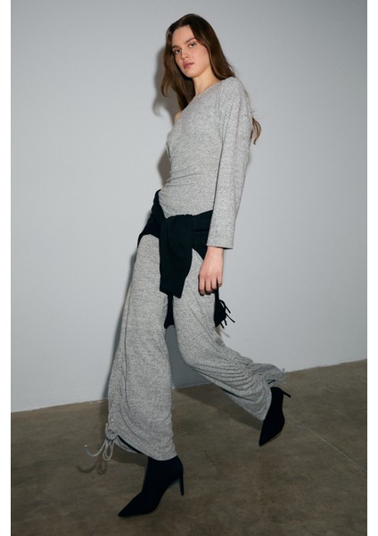 KANDIAS Kadın Yumuşak Ve Esnek Dokulu Yanlardan Fonksiyonel Büzgülü Grimelanj Eşofman Altı