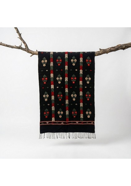 Üç Güller Motifli Siyah El Dokuma Kilim 130X68 cm Geleneksel El Işçiliği fiyatları