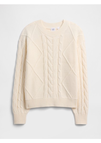 Kız Çocuk Kırık Beyaz Kids Relaxed Cable Örgü Kazak