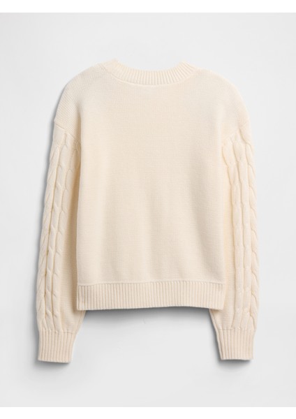 Kız Çocuk Kırık Beyaz Kids Relaxed Cable Örgü Kazak modelleri