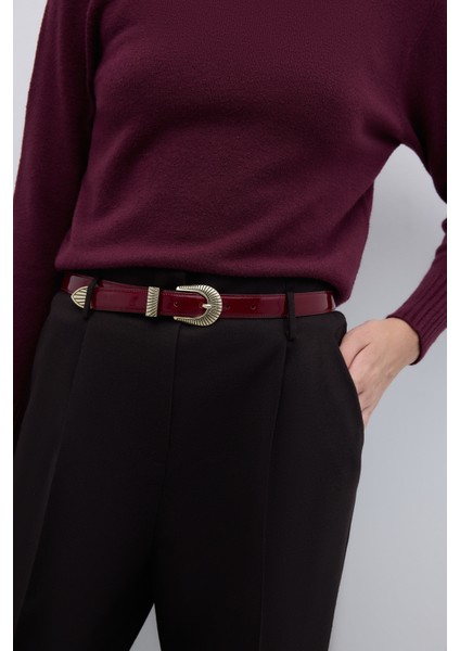 %100 Deri Eskitme Toka Detaylı Kemer Bordo K2682114_008