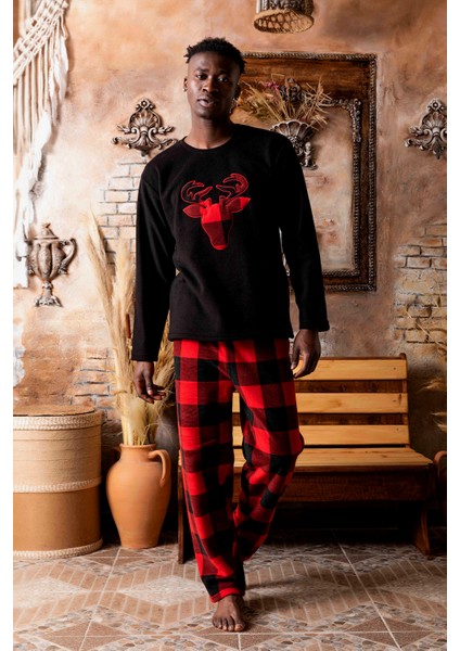 Baba Oğul Polar Pijama Takımı – Geyikli Yılbaşı Aile Kombini