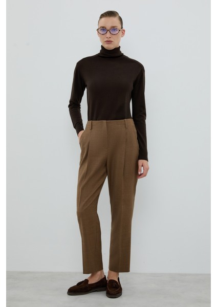 Yün Karışımlı Tek Pileli Havuç Pantolon Kahve K2612049_005