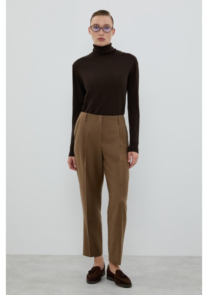 Yün Karışımlı Tek Pileli Havuç Pantolon Kahve K2612049_005 modelleri