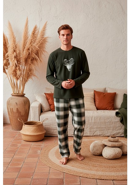 Baba Oğul Polar Pijama Takımı – Geyikli Yılbaşı Aile Kombini