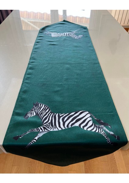 Zebra Desenli Yeşil Renk 35*135 cm Runner