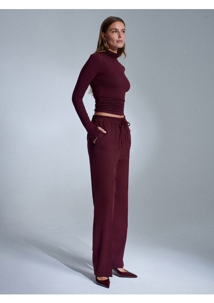 72209 Beli Lastikli Pantolon-Bordo