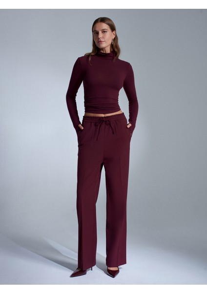 72209 Beli Lastikli Pantolon-Bordo modelleri