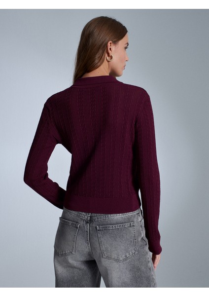 10827 Polo Yaka Ince Triko Bluz-Bordo modelleri