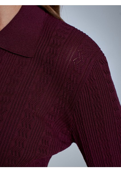 10827 Polo Yaka Ince Triko Bluz-Bordo fırsatları