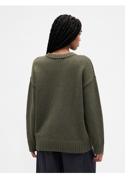 Kadın Yeşil 100% Pamuk Oversize Kazak fırsatları