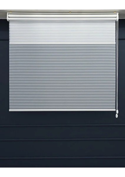 Çift Mekanizmalı Jaluzi Görünümlü Tül+Stor Güneşlik Perde