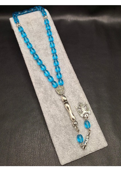 Turkuaz Renk Arpa Kesim Cam Tesbih