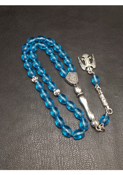 Turkuaz Renk Arpa Kesim Cam Tesbih modelleri