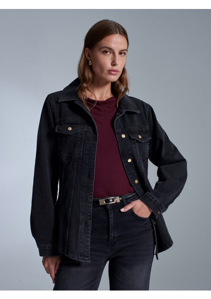 50756 %100 Pamuk Fitted Kot Ceket-Siyah