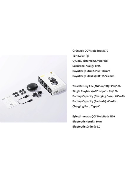 Melobuds N70 Bluetooth Kulaklık 6.0 -Anc - Hi-Res -Ldac-Fast Pair-50 Saat Dinleme-Çift Cihaz Mor